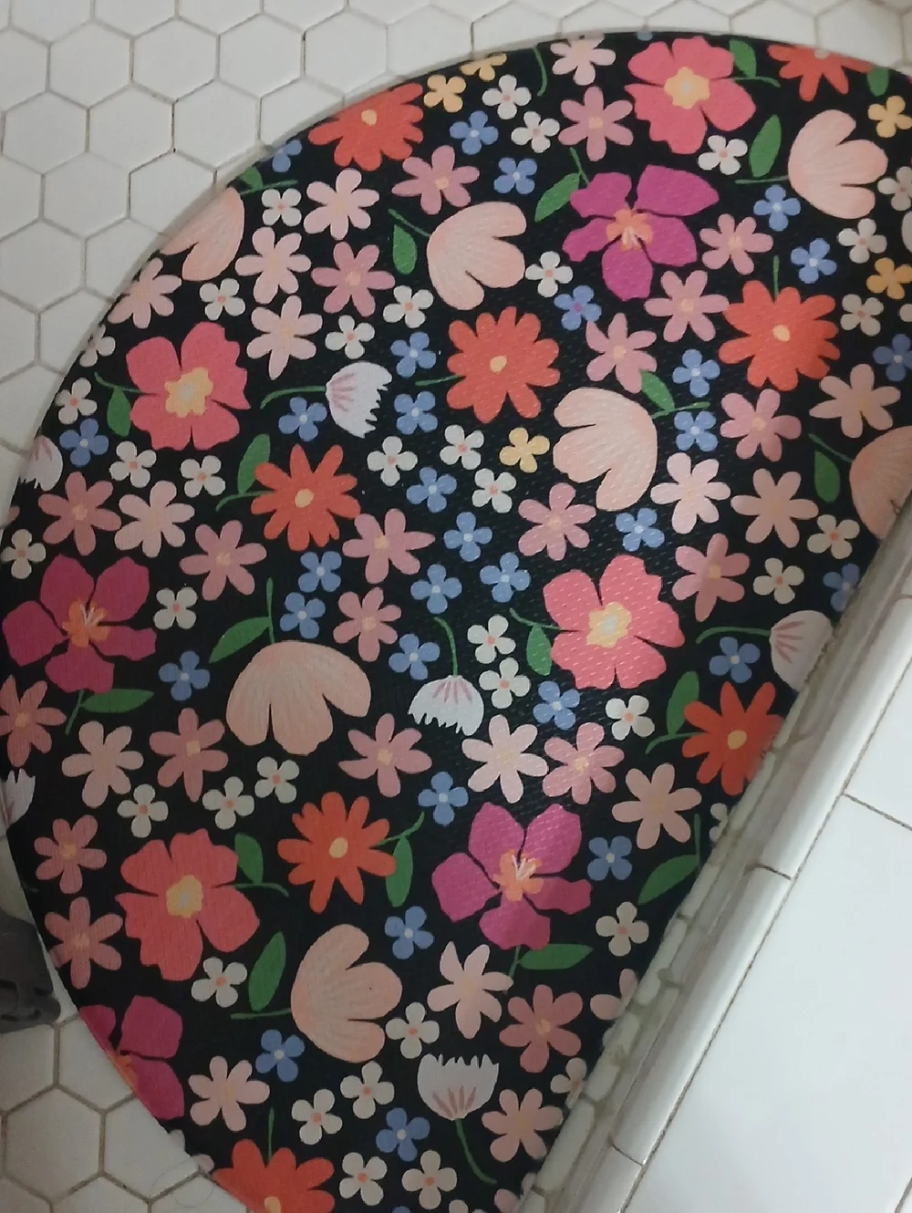 Floral Shower Mat - Black with Multi-Color Flowers